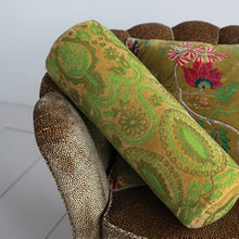 Load image into Gallery viewer, Cotton Velvet Embroidered Bolster Pillow | Green