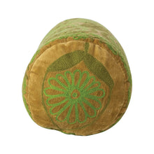 Load image into Gallery viewer, Cotton Velvet Embroidered Bolster Pillow | Green