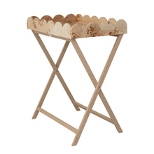 Load image into Gallery viewer, Burl Wood Veneer Folding Table W/ Removable Scalloped Tray