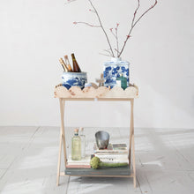 Load image into Gallery viewer, Burl Wood Veneer Folding Table W/ Removable Scalloped Tray