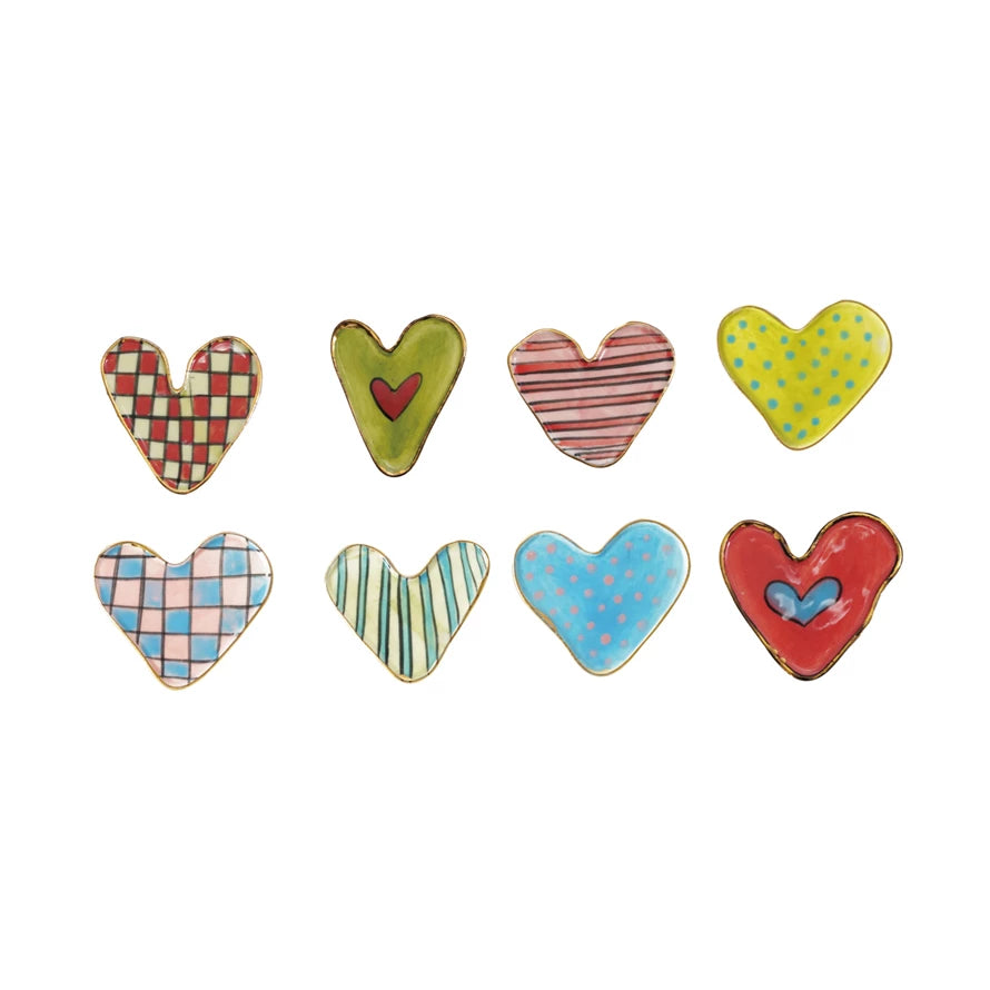 Hand-Painted Stoneware Heart Shaped Magnet