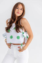 Load image into Gallery viewer, Dottie Hart Tally Tie Side Top - Del Ray Dot - Grand Bahama Green