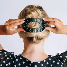 Load image into Gallery viewer, Teleties Black Polka Dot Party Large Flat Round Hair Clip