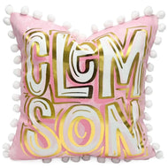 Gold Foil Light Pink Clemson Pom Pillow