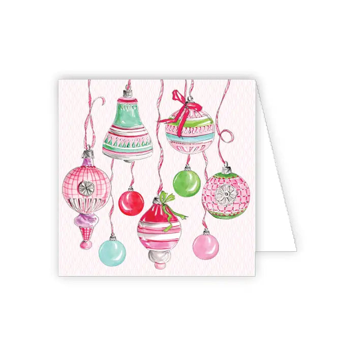 Handpainted Pink And Green VintageHanging Ornaments Enclosure Card