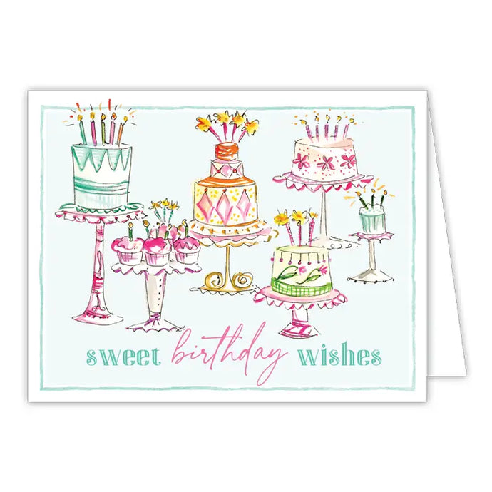 Handpainted Sweet Birthday Wishes Multi Cakes Greeting Card | Blue