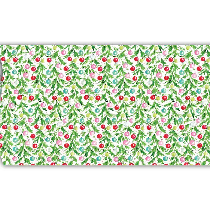 Green Holly and Colorful Ornament Wrapping Paper