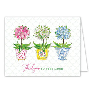 Thank You So Very Much Handpainted Topiaries in Cashes Pots Greeting Card