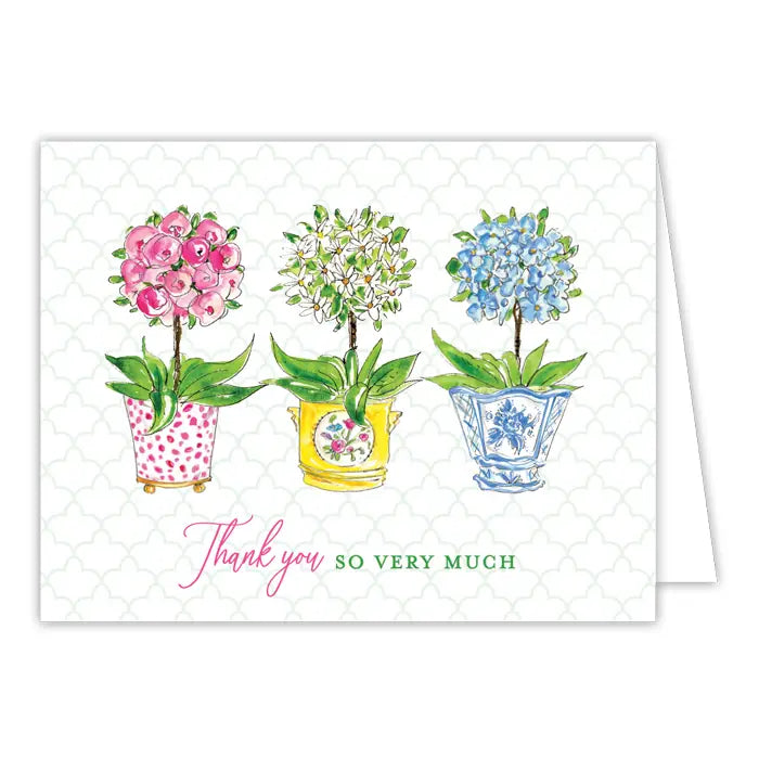 Thank You So Very Much Handpainted Topiaries in Cashes Pots Greeting Card