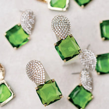 Load image into Gallery viewer, Retro Pave Crystal and Peridot Gum Drop Earrings