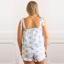 Load image into Gallery viewer, Blue Rose Vine Tie Top Ruffle PJ Set