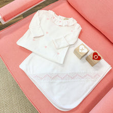 Load image into Gallery viewer, TBBC Sweetly Smocked Blessing Blanket | Worth Ave White/Palm Beach Pink