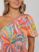 Load image into Gallery viewer, Karlie Bright Geometric Smocked Top