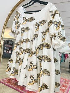Queen of Sparkles White Asymmetrical Tiger Dress