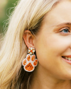 White & Orange Tiger Paw Earrings