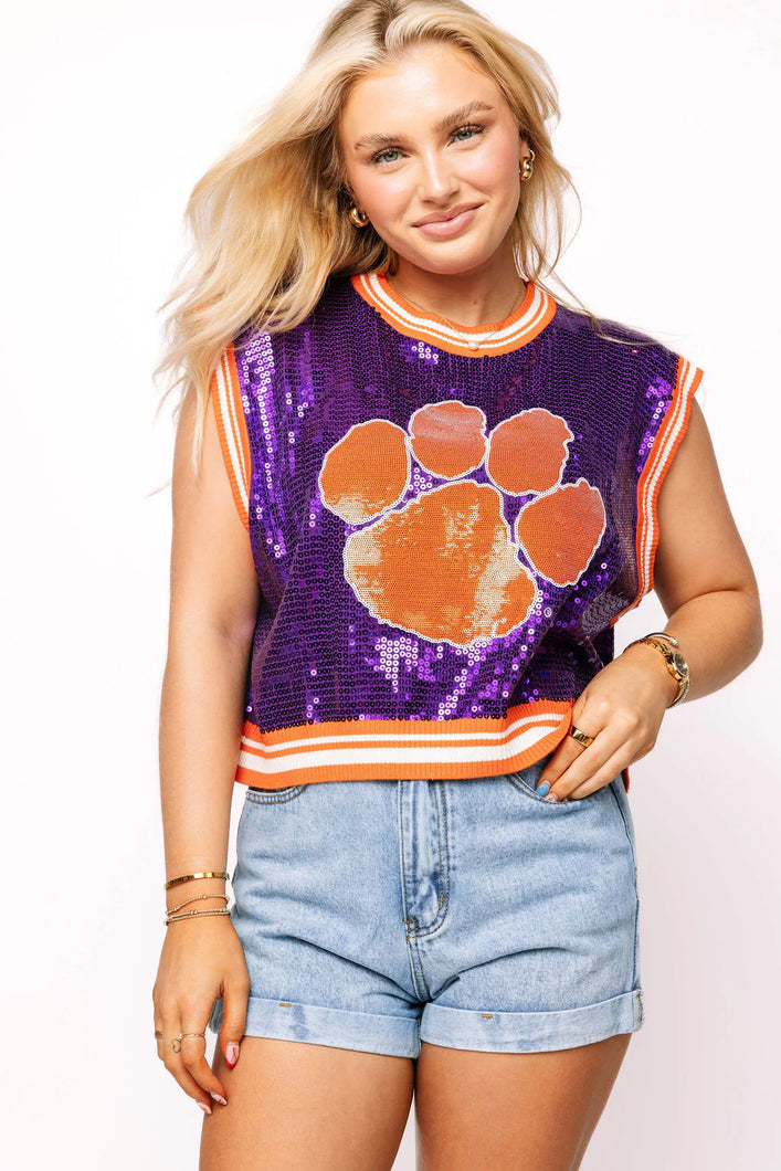 Queen of Sparkles Clemson Full Sequin Mascot Tank