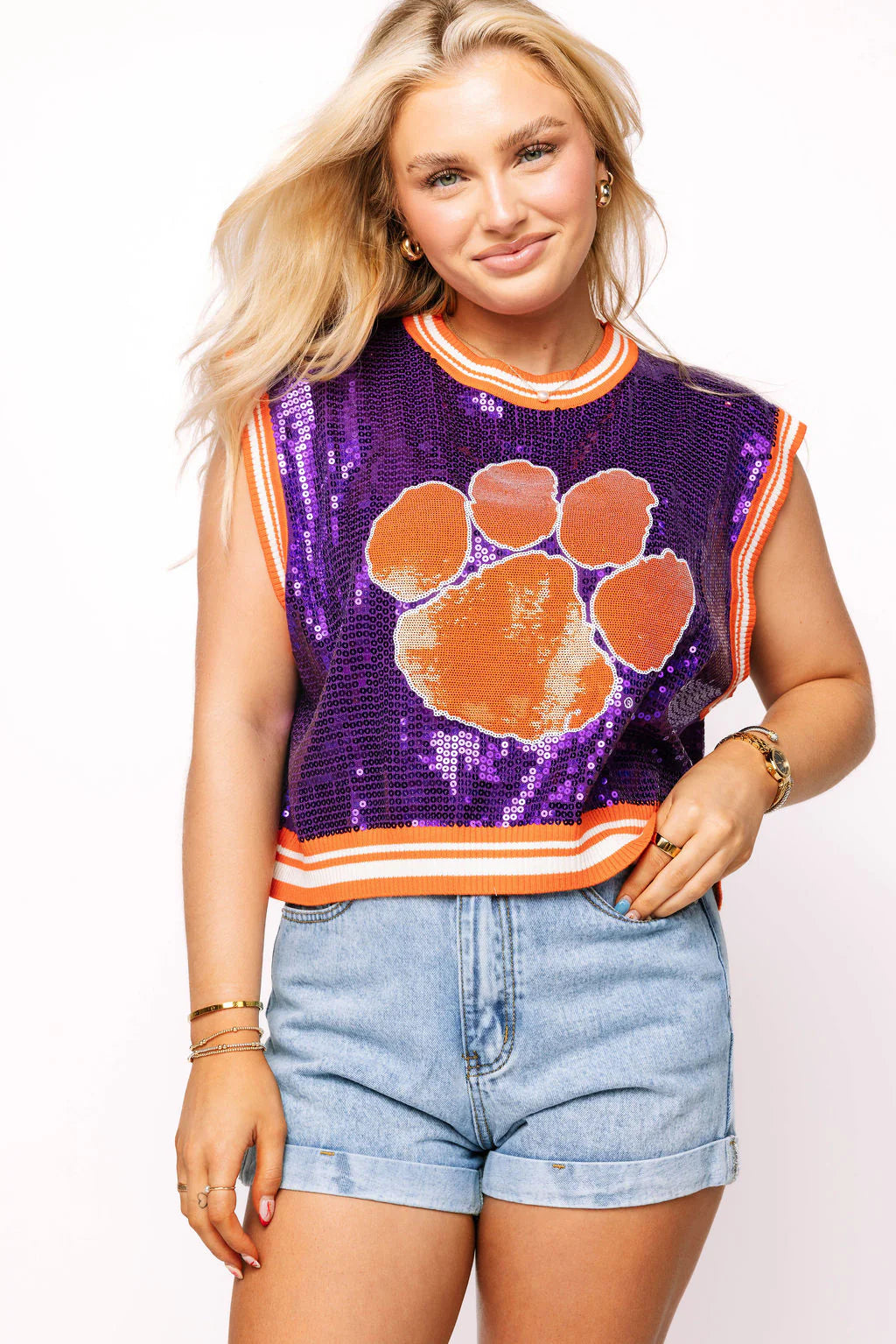 Queen of Sparkles Clemson Full Sequin Mascot Tank