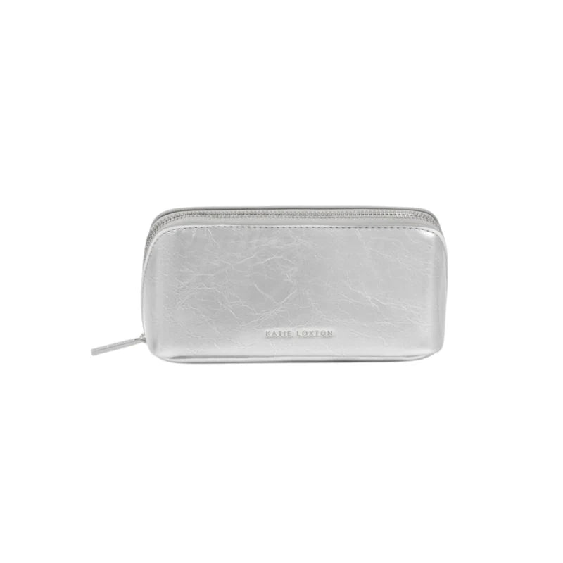 Katie Loxton Fold-Out Make Up Bag | Silver Patent Crackle