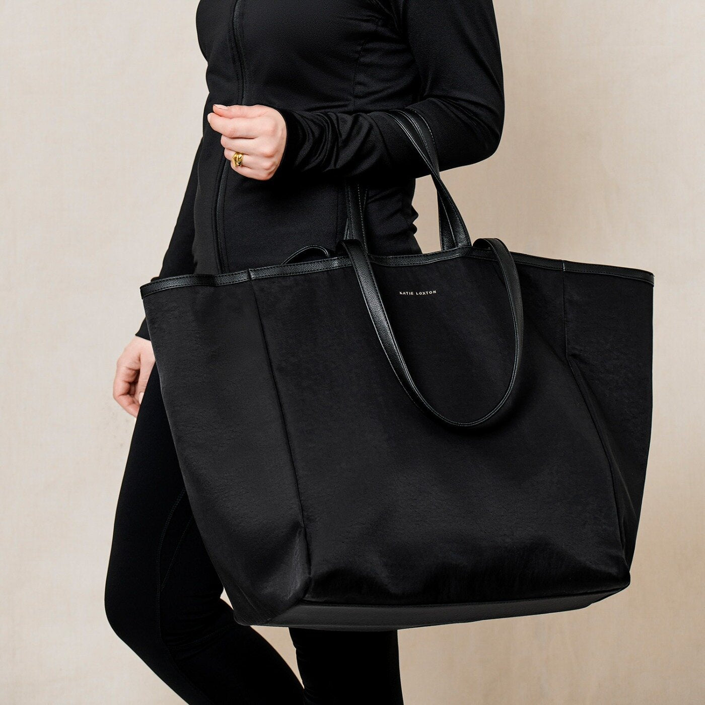 Katie Loxton Nylon On Luxe Oversized Tote Bag Black