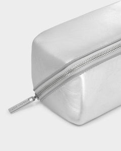 Katie Loxton Fold-Out Make Up Bag | Silver Patent Crackle
