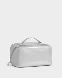 Katie Loxton Medium Fold-Out Makeup & Toiletry Bag | Silver Patent Crackle