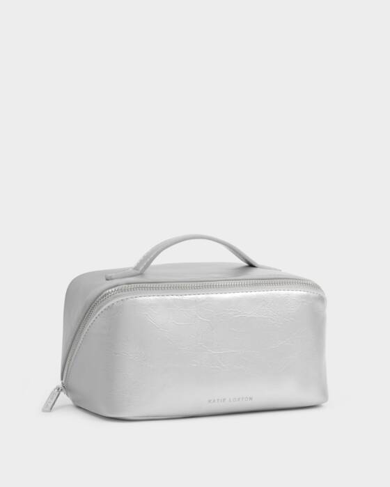 Katie Loxton Medium Fold-Out Makeup & Toiletry Bag | Silver Patent Crackle