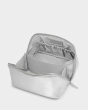 Load image into Gallery viewer, Katie Loxton Medium Fold-Out Makeup &amp; Toiletry Bag | Silver Patent Crackle