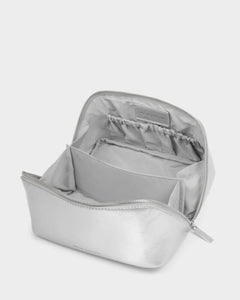 Katie Loxton Medium Fold-Out Makeup & Toiletry Bag | Silver Patent Crackle
