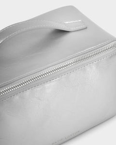 Katie Loxton Medium Fold-Out Makeup & Toiletry Bag | Silver Patent Crackle