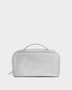 Katie Loxton Medium Fold-Out Makeup & Toiletry Bag | Silver Patent Crackle