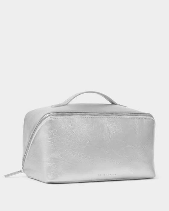 Katie Loxton Large Fold-Out Makeup & Toiletry Bag | Silver Patent Crackle