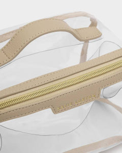 Katie Loxton Medium Clear Fold-Out Makeup & Toiletry Bag | Light Taupe