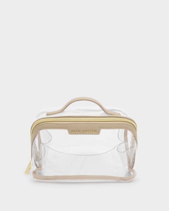 Katie Loxton Medium Clear Fold-Out Makeup & Toiletry Bag | Light Taupe
