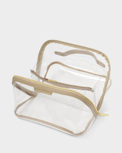 Katie Loxton Large Clear Fold-Out Makeup & Toiletry Bag | Light Taupe