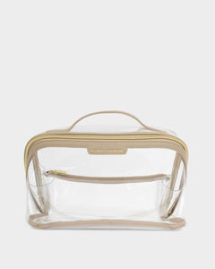 Katie Loxton Large Clear Fold-Out Makeup & Toiletry Bag | Light Taupe