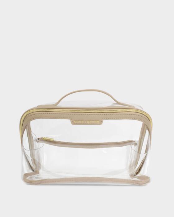 Katie Loxton Large Clear Fold-Out Makeup & Toiletry Bag | Light Taupe