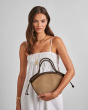 Load image into Gallery viewer, Katie Loxton Florence Mini Tote Bag | Natural Raffia / Bitter Chocolate