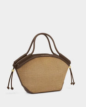 Load image into Gallery viewer, Katie Loxton Florence Mini Tote Bag | Natural Raffia / Bitter Chocolate