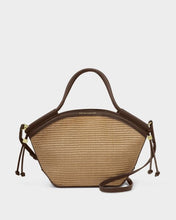 Load image into Gallery viewer, Katie Loxton Florence Mini Tote Bag | Natural Raffia / Bitter Chocolate