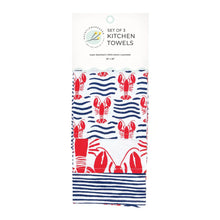Load image into Gallery viewer, rockflowerpaper Lobster Waves Cotton Kitchen Towel Set