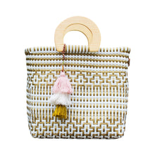 Load image into Gallery viewer, Squeeze de Citron Wood Handle Tote | Gold &amp; White Preppy Tile