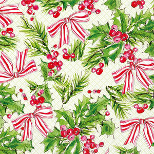 Pink Holly Bows Cocktail Napkin