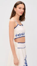 Load image into Gallery viewer, Moon River Sleeveless Crop Top Floral Detail Woven Top | Off White Multi