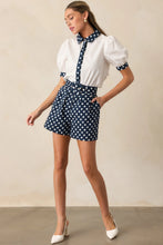 Load image into Gallery viewer, Prosperina Colleen Classic Belted Shorts |  Navy Polka Dot