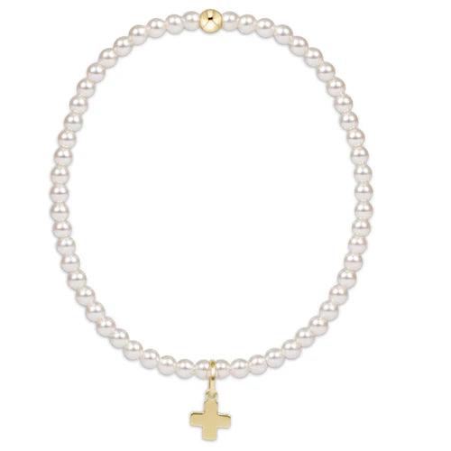 enewton Classic Pearl 3mm Bead Bracelet - Signature Cross Gold Charm