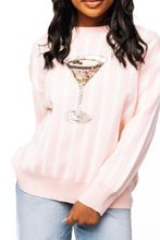Load image into Gallery viewer, Queen of Sparkles Light Pink &amp; White Stripe Espresso Martini Sweater