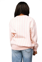 Load image into Gallery viewer, Queen of Sparkles Light Pink &amp; White Stripe Espresso Martini Sweater