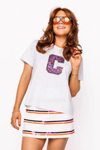 Load image into Gallery viewer, Queen of Sparkles Clemson &#39;C&#39; Grey with Multi Jewel Letter Tee