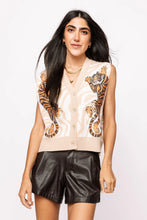 Load image into Gallery viewer, Queen of Sparkles Ivory Climbing Tiger on Tiger Print Knit Button Up Vest