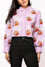 Load image into Gallery viewer, Queen of Sparkles Lavender &amp; White Stripe Basketball Hoop Button Up Top